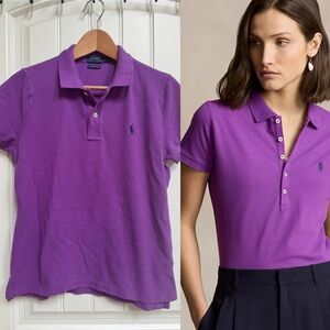 Polo Ralph Lauren Slim Fit Cotton Mesh Polo Shirt in Paloma Purple. Size L